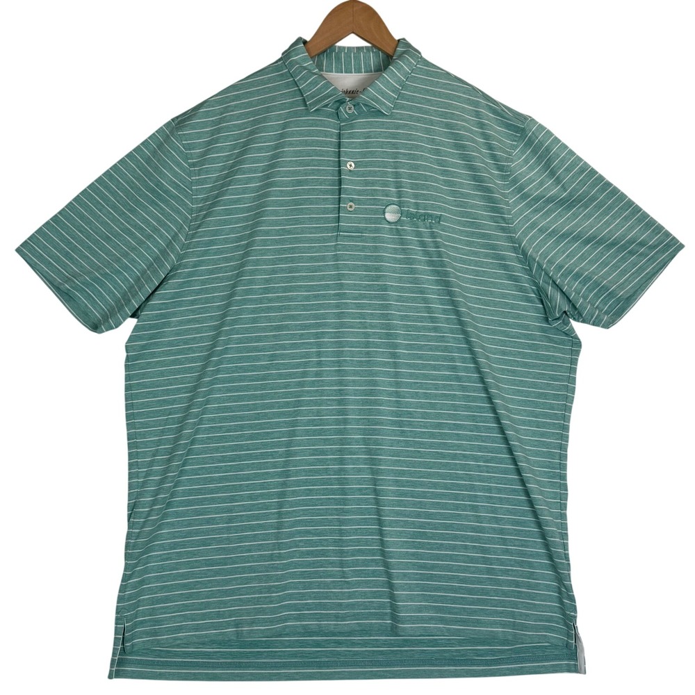 Johnnie-O Men's Newton Golf Polo Shirt Green White Stripes Sea Island Logo Sz XL